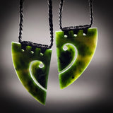 2pcs Matching Set Natural NZ Jade Koru Heart Pendant Necklaces (N2206)