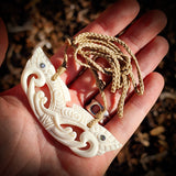 Pekapeka Double Manaia Plate Bone Carving Pendant Necklace