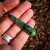 NZ Greenstone Pounamu Drop Pendant Necklace (N979)