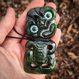 Natural Jade Side Tiki Pendant Necklace (N1113)