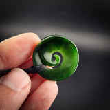 Natural NZ Jade Inward Koru Jube Pendant Necklace (N2274)