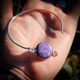 Solid 925 Sterling Silver & Natural Charoite Handmade Cuff Bracelet