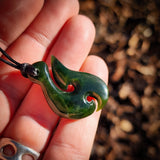 NZ Greenstone Pounamu Hook Pendant Necklace (N946)