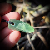 NZ Greenstone Pounamu Natural Freeform Pendant Necklace (N723)