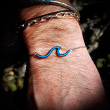 Solid 925 Sterling Silver & Created Opal Wave Chain Bracelet