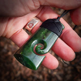 Natural Nephrite Jade Koru Toki Pendant Necklace (N1060)