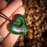 NZ Greenstone Pounamu Koru Heart Pendant Necklace (N891)