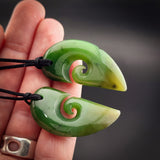 2pcs Matching Set Koru Heart Natural Jade Pendant Necklaces (N2281)