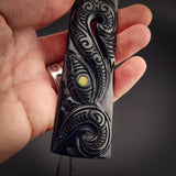 Natural Black Jade XL Manaia Toki Pendant Necklace (N2176)