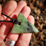 NZ Greenstone Pounamu Triangle Pendant Necklace (N1086)