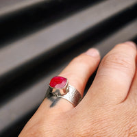 (O) Solid Sterling Silver & Natural Ruby Rustic Handmade Solitaire Ring