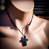 NZ Greenstone Pounamu Cross Pendant Necklace (N862)