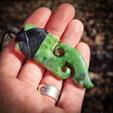 Natural Jade Double Koru Toki Pendant Necklace (N1107)