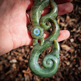 Natural Jade Side XXL Double Manaia Pendant Necklace (N1109)