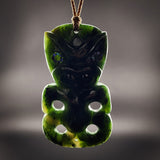 Natural Jade XL Hei Tiki Pendant Necklace (N2281)