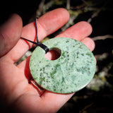 NZ Greenstone Pounamu Disk Pendant Necklace (N424)