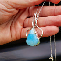 Solid Sterling Silver & Natural Blue Larimar Handmade Pear Necklace