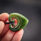 Natural Jade Double Koru Heart Pendant Necklace (N2208)