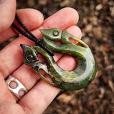 Natural Jade Double Manaia Pendant Necklace (N1125)