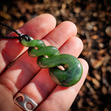 NZ Greenstone Pounamu Triple Twist Pendant Necklace (N944)