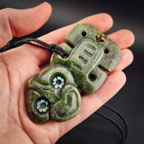 Natural Jade Side Hei Tiki Pendant Necklace (N2267)