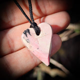 NZ Rhodonite / Pink Pounamu Heart Pendant Necklace (N702)