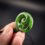 Natural NZ Jade Double Koru Twist Pendant Necklace (N22273)