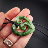 Natural Jade Triple Koru Heart Pendant Necklace (N2244)