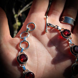 Solid Sterling Silver & Natural Garnet Handmade Chain Bracelet