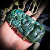 XL NZ Greenstone / Pounamu Tiki Pendant Necklace (N698)