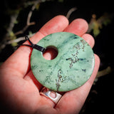 NZ Greenstone Pounamu Disk Pendant Necklace (N421)