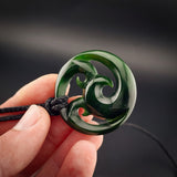 Natural NZ Jade Triple Koru Pendant Necklace (N2229)