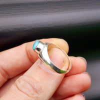 (T) Solid Sterling Silver & Natural Larimar Rustic Handmade Oval Solitaire Ring