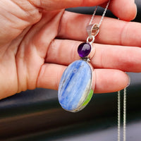 Solid Sterling Silver & Natural Kyanite Handmade Double Setting Necklace