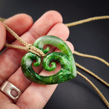 Natural Jade Triple Koru Heart Pendant Necklace (N2256)