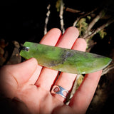 NZ Greenstone Pounamu Large Niho / Tooth Pendant Necklace (N740)