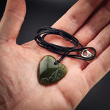 Natural NZ Jade Engraved Heart Pendant Necklace (N2278)