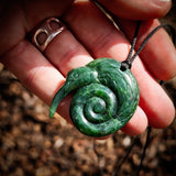 Natural Jade Kiwi Koru Pendant Necklace (N1142)