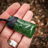 Natural Jade Etched Toki Pendant Necklace (N1115)