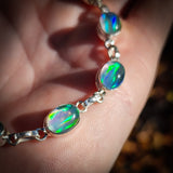 Solid 925 Sterling Silver & Natural Opal Handmade Chain Bracelet