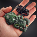 Natural Jade Side Hei Tiki Pendant Necklace (N2253)