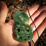 NZ Greenstone Pounamu XL Tiki Pendant Necklace (N836)