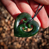 NZ Greenstone Pounamu Triple Koru Heart Pendant Necklace (N1046)