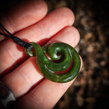 NZ Greenstone Pounamu Twist Koru Pendant Necklace (N824)