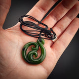Natural NZ Jade Double Koru Twist Pendant Necklace (N22273)