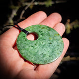 NZ Greenstone Pounamu Disk Pendant Necklace (N430)