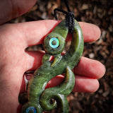 Natural Jade Side XXL Double Manaia Pendant Necklace (N1109)