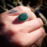 (adjustable) Solid Sterling Silver & Natural Emerald Handmade Solitaire Ring