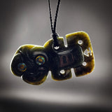 Natural Jade Side Hei Tiki Pendant Necklace (N2267)