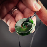 Natural NZ Jade Inward Koru Jube Pendant Necklace (N2274)